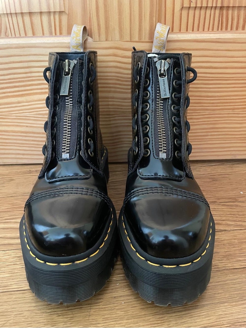 Dr. Martens Black Patent Lace-Up Boots with Front Zipper - Picture 5 of 6
